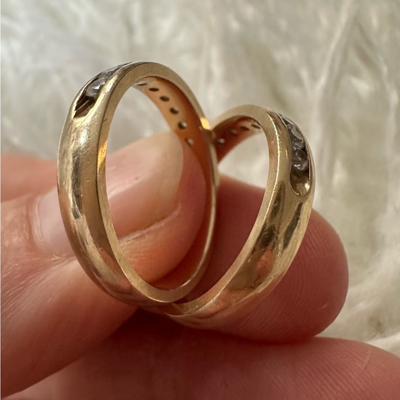 (2) 14k golden diamond stacking bands. Size 7. - Picture 4 of 5